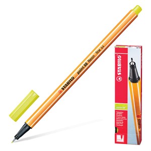 Ручка капиллярная (линер) STABILO "Point 88", НЕНОВАЯ ЖЕЛТАЯ, корпус оранжевый, линия письма 0,4 мм, 88/024 - фото 2578935