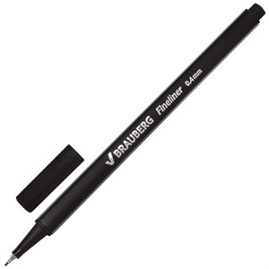 Ручка капиллярная (линер) BRAUBERG "Aero", ЧЕРНАЯ, трехгранная, металлический наконечник, линия письма 0,4 мм, 142252 - фото 2579256