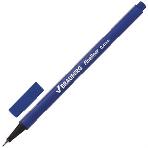 Ручка капиллярная (линер) BRAUBERG "Aero", СИНЯЯ, трехгранная, металлический наконечник, линия письма 0,4 мм, 142253 - фото 2579260