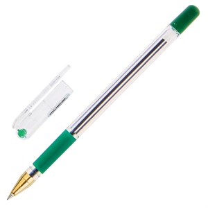 Ручка шариковая масляная с грипом MUNHWA "MC Gold", зеленая, корпус прозрачный, узел 0,5 мм, линия письма 0,3 мм, BMC-04 - фото 2580313