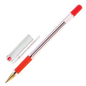 Ручка шариковая масляная с грипом MUNHWA "MC Gold", КРАСНАЯ, корпус прозрачный, узел 0,5 мм, линия письма 0,3 мм, BMC-03 - фото 2580316