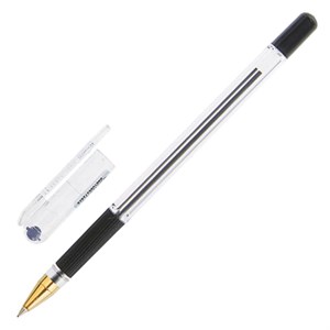 Ручка шариковая масляная с грипом MUNHWA "MC Gold", ЧЕРНАЯ, корпус прозрачный, узел 0,5 мм, линия письма 0,3 мм, BMC-01 - фото 2580330