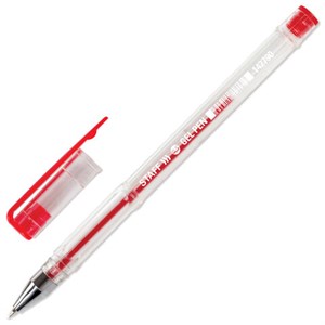Ручка гелевая STAFF "Basic" GP-789, КРАСНАЯ, корпус прозрачный, хромированные детали, узел 0,5 мм, 142790 - фото 2580340