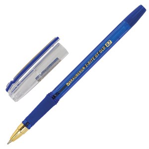Ручка шариковая масляная с грипом BRAUBERG "i-Rite GT GLD", СИНЯЯ, корпус тонированный синий, узел 0,7 мм, 143302 - фото 2581500
