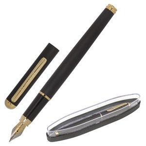 Ручка подарочная перьевая BRAUBERG "Maestro", СИНЯЯ, корпус черный с золотистыми деталями, 143471 - фото 2582125