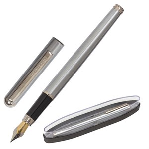 Ручка подарочная перьевая BRAUBERG "Larghetto", СИНЯЯ, корпус серебристый с хромированными деталями, 143475 - фото 2582154