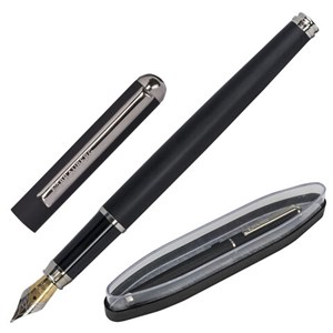 Ручка подарочная перьевая BRAUBERG "Larghetto", СИНЯЯ, корпус черный с хромированными деталями, 143477 - фото 2582172