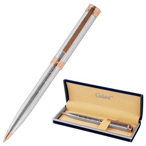 Ручка подарочная шариковая GALANT "ESQUISSE", корпус серебристый, детали розовое золото, узел 0,7 мм, синяя, 143511 - фото 2582366