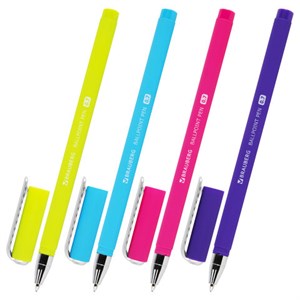 Ручка шариковая BRAUBERG SOFT TOUCH STICK "NEON", СИНЯЯ, мягкое покрытие, корпус ассорти, узел 0,7 мм, 143697 - фото 2583186