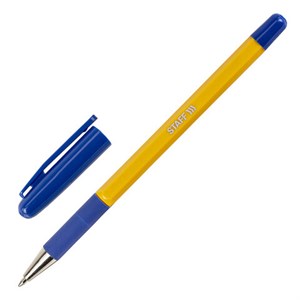 Ручка шариковая с грипом STAFF "Basic BP-14 Orange", СИНЯЯ, узел 0,7 мм, линия письма 0,35 мм, 143747 - фото 2583632