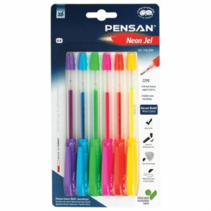 Ручки гелевые PENSAN "Neon Gel", НАБОР 6 ЦВЕТОВ, узел 1 мм, линия письма 0,5 мм, 2290/B6 - фото 2584288