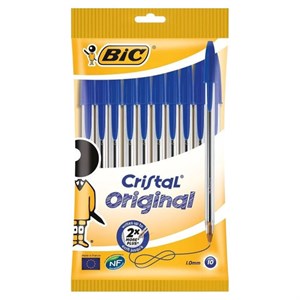 Ручки шариковые BIC "Cristal Original", НАБОР 10 шт., СИНИЕ, узел 1 мм, линия письма 0,32 мм, пакет, 830863 - фото 2584916