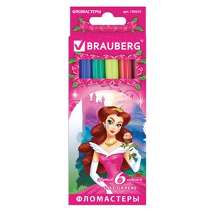 Фломастеры BRAUBERG "Rose Angel", 6 цветов, вентилируемый колпачок, картонная упаковка, увеличенный срок службы, 150555 - фото 2585832