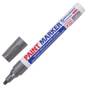 Маркер-краска лаковый (paint marker) 4 мм, СЕРЕБРЯНЫЙ, НИТРО-ОСНОВА, алюминиевый корпус, BRAUBERG PROFESSIONAL PLUS, 151448 - фото 2588078