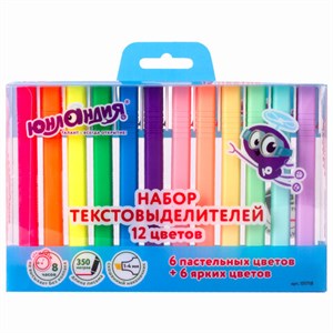 Набор текстовыделителей ЮНЛАНДИЯ 12 шт., АССОРТИ, "COLORSTAR", линия 1-4 мм, 151718 - фото 2590839