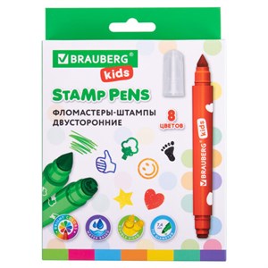 Фломастеры-штампы двусторонние "FUNNY STAMPS", 8 цветов, BRAUBERG KIDS, картонная коробка с европодвесом, 152179 - фото 2593731