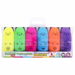 Набор текстовыделителей мини 6 ЦВЕТОВ BRAUBERG KIDS "CUTE CATS NEON", линия 1-5 мм, 152435 - фото 2594023