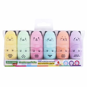 Набор текстовыделителей мини 6 ЦВЕТОВ BRAUBERG KIDS "CUTE CATS PASTEL", линия 1-5 мм, 152436 - фото 2594025