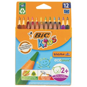 Карандаши цветные утолщенные BIC "Kids Evolution Triangle", 12 цветов, пластиковые, трехгранные, картонная упаковка, 8297356 - фото 2595002