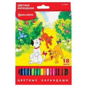 Карандаши цветные BRAUBERG "My lovely dogs", 18 цветов, заточенные, картонная упаковка, 180546 - фото 2595308