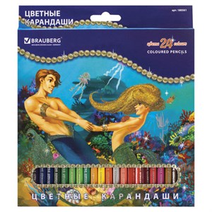Карандаши цветные BRAUBERG "Морские легенды", 24 цвета, заточенные, картонная упаковка с блестками, 180561 - фото 2595327