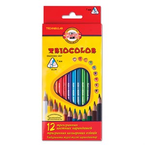 Карандаши цветные KOH-I-NOOR "Triocolor", 12 цветов, трехгранные, грифель 3,2 мм, европодвес, 3132012004KSRU - фото 2595718