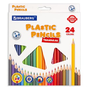 Карандаши цветные BRAUBERG PREMIUM, 24 цвета, пластиковые, трехгранные, грифель 3 мм, 181663 - фото 2597403