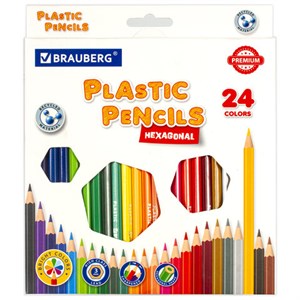 Карандаши цветные BRAUBERG PREMIUM, 24 цвета, пластиковые, шестигранные, грифель 3 мм, 181668 - фото 2597445