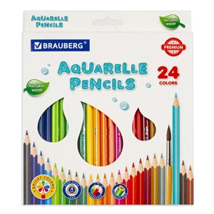 Карандаши цветные акварельные BRAUBERG PREMIUM AQUARELLE, 24 цвета, грифель 4 мм, 181673 - фото 2597477