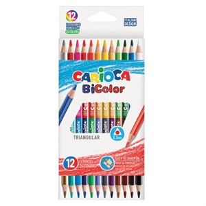 Карандаши двусторонние CARIOCA "Bi-color", 12 штук, 24 цвета, трехгранные, грифель 3 мм, натуральное дерево, 42991 - фото 2597625