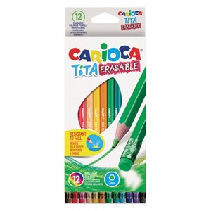Карандаши цветные стираемые с резинкой CARIOCA "Erasable", 12 цветов, пластик, шестигранные, заточенные, 42897 - фото 2597626