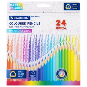 Карандаши цветные BRAUBERG PASTEL, 24 пастельных цвета, трёхгранные, грифель 3 мм, 181851 - фото 2598419