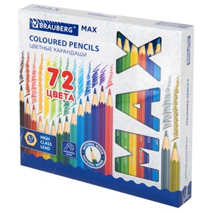 Карандаши цветные супермягкие яркие классические BRAUBERG MAX, 72 цвета, грифель 3,3 мм, 181861 - фото 2598463
