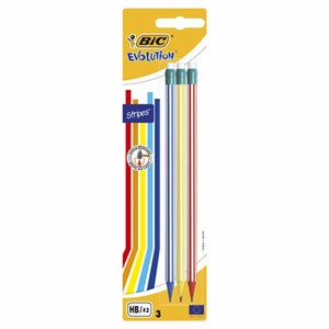 Карандаши чернографитные BIC Evolution "Stripes", НАБОР 3 шт., HB, с ластиком, блистер, 8902781 - фото 2598962