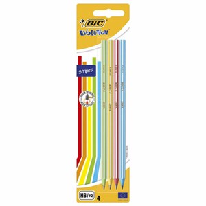 Карандаши чернографитные BIC Evolution "Stripes", НАБОР 4 шт., HB, пластиковые, блистер, 918485 - фото 2599159