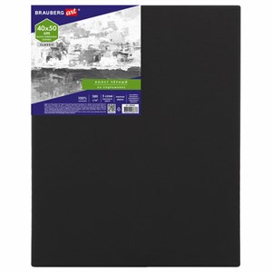 Холст на подрамнике черный BRAUBERG ART CLASSIC, 40х50см, 380 г/м, хлопок, мелкое зерно, 191651 - фото 2601741