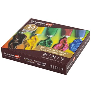 Краски масляные художественные НАБОР "PREMIERE 36 штук 32 цвета!", в тубах 12 мл, BRAUBERG ART, 192008 - фото 2602625