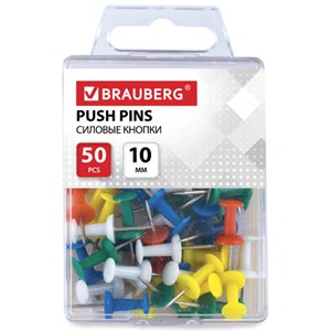 Силовые кнопки-гвоздики BRAUBERG, цветные, 50 шт., в пластиковой коробке, 221117 - фото 2610181