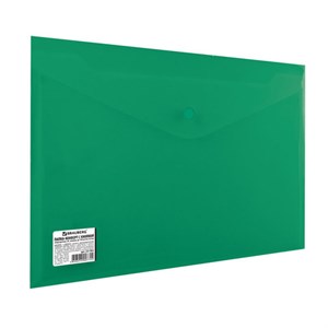 Папка-конверт с кнопкой BRAUBERG, А4, до 100 листов, непрозрачная, зеленая, СВЕРХПРОЧНАЯ 0,2 мм, 221363 - фото 2610398