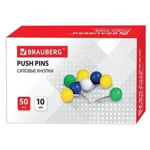 Силовые кнопки-гвоздики BRAUBERG, цветные (шарики), 50 шт., в картонной коробке, 221550 - фото 2610589