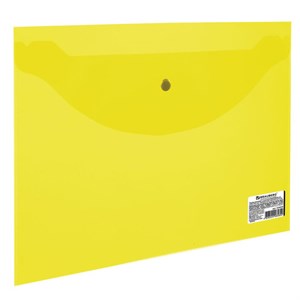 Папка-конверт с кнопкой МАЛОГО ФОРМАТА (240х190 мм), А5, прозрачная, желтая, 0,18 мм, BRAUBERG, 224028 - фото 2613792