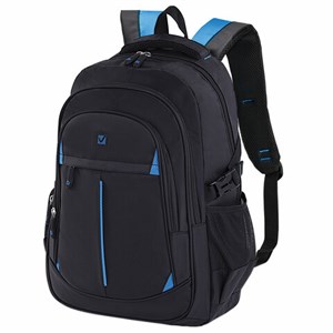 Рюкзак BRAUBERG TITANIUM универсальный, 3 отделения, черный, синие вставки, 45х28х18 см, 224734 - фото 2614259