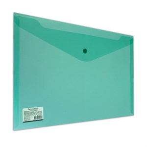 Папка-конверт с кнопкой BRAUBERG, А4, до 100 листов, прозрачная, зеленая, СВЕРХПРОЧНАЯ 0,18 мм, 224810 - фото 2614332