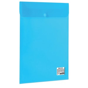 Папка-конверт с кнопкой BRAUBERG, вертикальная, А4, до 100 листов, прозрачная, синяя, 0,15 мм, 224977 - фото 2614565