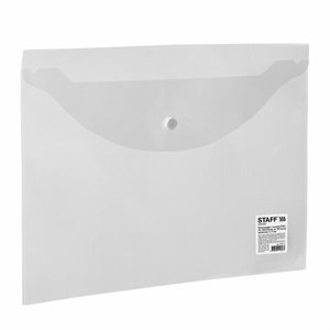 Папка-конверт с кнопкой STAFF, А4, до 100 листов, прозрачная, 0,12 мм, 225173 - фото 2614807