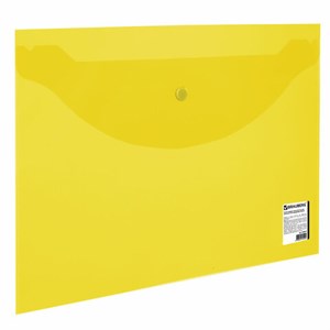 Папка-конверт с кнопкой BRAUBERG, А4, до 100 листов, прозрачная, желтая, 0,15 мм, 228670 - фото 2621274