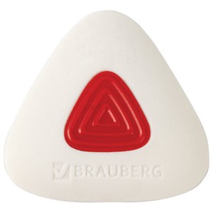 Ластик BRAUBERG "Trios PRO", 36х36х9 мм, белый, треугольный, красный пластиковый держатель, 229559 - фото 2625067