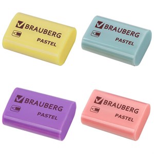 Ластик BRAUBERG "Pastel", 37х24х11мм, ассорти пастельных цветов, экологичный ПВХ, 229582 - фото 2625190