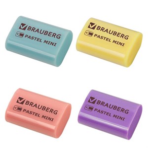 Ластик BRAUBERG "Pastel Mini", 27х18х10 мм, ассорти пастельных цветов, экологичный ПВХ, 229581 - фото 2625205