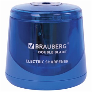 Точилка электрическая BRAUBERG DOUBLE BLADE BLUE, двойное лезвие, питание от 2 батареек AA, 229605 - фото 2625338